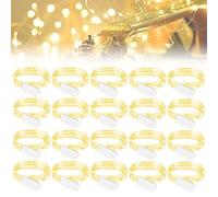 WIYETY Lot de 20 guirlandes lumineuses d'extérieur à piles - Blanc chaud - 2 m - 20 LED - Avec batterie - Pour bricolage, fête, bouteille, cadeau, décoration, mariage, fête, Noël