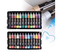 WIYETY Lot de 24 stylos à bougie de 30 ml - 5 effets de couleur différents - Kit de peinture acrylique à peindre avec 3 brosses - Peinture textile 3D imperméable - Pour toile, pierre, verre, surfaces