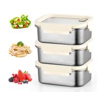 WIYETY Lot de 3 boîtes de conservation en acier inoxydable 304 : boîte à lunch Bento hermétique de 800 ml, boîtes de conservation en acier inoxydable, boîte de conservation alimentaire, boîte à lunch