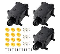 WIYETY Lot de 3 boîtes de dérivation étanches IP68 : boîte de jonction noire extérieure, triple connecteur de câble, prise de terre pour jardin, terrasse et installations extérieures, capacité pour 4