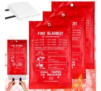 WIYETY Lot de 3 couvertures anti-feu de qualité supérieure : couverture anti-incendie en fibre de verre, 100 x 100 cm couverture anti-feu pour cuisine, kit de survie d'urgence pour cuisine, cheminée,