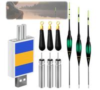 WIYETY Lot de 3 flotteurs de pêche à LED avec détection de gravité et base, décoloration du crochet de dentition, avec chargeur USB et 5 batteries, accessoires de pêche pour la pêche dans les étangs