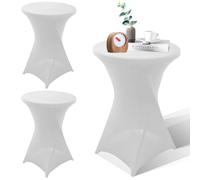 WIYETY Lot de 3 nappes extensibles pour table haute : 60 x 110 cm, blanches, pour décoration de mariage, comptoir de bar, nappe extensible avec poches pour pieds, pour table de bistro de mariage
