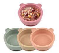 WIYETY Lot de 4 bols en silicone avec ventouse, antidérapants, pour enfant, avec pied à ventouse, passent au lave-vaisselle et au micro-ondes (orange, vert, rose, marron)