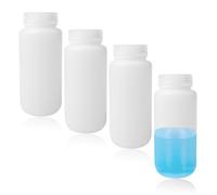 WIYETY Lot de 4 bouteilles en plastique à large goulot - 500 ml - Bouteilles cylindriques pour essai chimique - Translucides - Scellées - Anti-fuite - En polyéthylène haute densité - Pour laboratoire