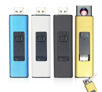 WIYETY Lot de 4 briquets tempête électroniques : briquet électrique coupe-vent avec port USB, briquet tempête sans flamme avec serrure de sécurité, briquet rechargeable par USB, sans gaz