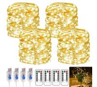 WIYETY Lot de 4 guirlandes lumineuses LED à piles avec télécommande, 5 m, 50 LED, 8 programmes, pour l'intérieur, l'extérieur, les fêtes, le jardin, Noël, Halloween, blanc chaud