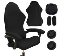 WIYETY Lot de 4 housses de chaise de gaming noires - Lavables - Avec accoudoirs, dossier de chaise et housse de siège - Avec 1 paire de housses pour écouteurs - Pour chaise pivotante