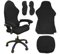 WIYETY Lot de 4 housses de chaise de gaming noires lavables avec accoudoirs, housse de dossier de chaise et housse de siège, pour chaise de jeu, chaise d'ordinateur, chaise pivotante