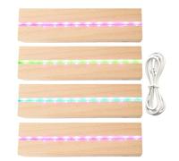 WIYETY Lot de 4 lumières LED rectangulaires multicolores éclairage en bois support USB plaque acrylique plaque de verre résine art LED 5 mm
