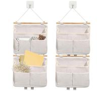 WIYETY Lot de 4 organiseurs suspendus - Sac de rangement suspendu - En tissu de lin - Avec 4 crochets - Rangement mural pliable (crème)