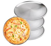WIYETY Lot de 4 plaques à pizza en acier inoxydable : 30 cm - Forme ronde - Fabrication de qualité supérieure - Plaque à pizza pour four - Pour hôtel et maison - Passe au lave-vaisselle - Argenté