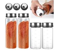 WIYETY Lot de 4 pots à épices en verre borosilicate avec couvercle à visser, 3 types de trous pour épices, 2 pots à épices de 300 ml + 2 pots à épices de 500 ml, pour cuisine, barbecue en plein air
