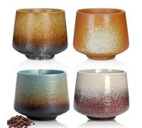 WIYETY Lot de 4 tasses à expresso rétro en céramique faites à la main 190 ml - Petites tasses à expresso à paroi épaisse pour expresso, moka, macchiato, thé (céramique grossière)