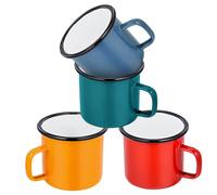 WIYETY Lot de 4 tasses en émail : 350 ml Tasse en étain réutilisable Ensemble de tasses en émail Porcelaine de camping Tasses à thé pour camping, bureau, fête, maison (rouge + bleu + vert + jaune)