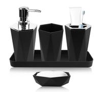 WIYETY Lot de 5 accessoires de salle de bain en plastique avec gobelet à brosse à dents, porte-brosse à dents, plateau de maquillage, distributeur de savon, porte-savon, accessoires de salle de bain