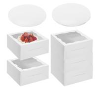 WIYETY Lot de 5 boîtes à gâteau avec plateau à gâteau : boîte de transport à gâteau avec fenêtre de visualisation - Boîte à gâteau blanche - Boîte de transport carrée - Boîtes à gâteau - Boîte à