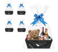 WIYETY Lot de 5 corbeilles de présentation en carton vide - Grand panier cadeau en carton avec poignées et sacs cadeaux transparents - Boîte cadeau pour la Saint-Valentin, Halloween, Thanksgiving,