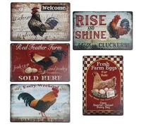 WIYETY Lot de 5 plaques en tôle rétro - Accessoires : 20 x 30 cm - Pour poulailler - Plaque en métal pour décoration de ferme, style maison de campagne, accessoires de poules, poulet - Décoration