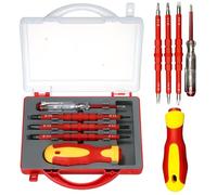 WIYETY Lot de 5 tournevis isolés : tournevis magnétiques avec testeur de tension, tournevis d'électricien avec boîte de rangement, 2 Phillips, 2 plats, 1 en forme de U, 1 triangle