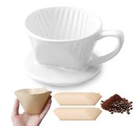 WIYETY Lot de 50 filtres à café en porcelaine avec 50 feuilles filtrantes - Filtre à café en porcelaine pour 4 tasses de café - Filtre à café en porcelaine - Cadeau pour amis, famille - Blanc