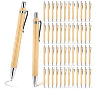 WIYETY Lot de 50 stylos à bille en bois, en bambou, réutilisables, pour une écriture fluide, pour la vie quotidienne, le bureau, noirs
