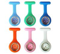 WIYETY Lot de 6 montres d'infirmière : montres d'infirmière avec clip & étui en silicone extensible et pointeur lumineux, montre à broche pour infirmières et médecins, mouvement à quartz