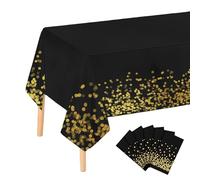 WIYETY Lot de 6 nappes de table rectangulaires - Noir et doré - Convient pour la décoration d'anniversaire, de mariage - 137 x 274 cm - Noir