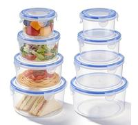WIYETY Lot de 8 boîtes de conservation rondes : en plastique transparent avec couvercle, pratiques et empilables, boîtes de préparation des repas, bol en plastique anti-fuite pour la maison et le