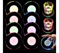 WIYETY Lot de 8 dessous de verre LED : Ø 10 cm, ronds, en acrylique, étanches, 7 modes de couleur, bouton ON/OFF, pour verres, bouteilles, fêtes, mariages, bar, Noël (ronds)