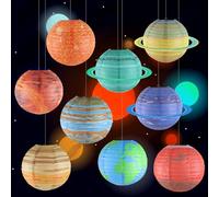 WIYETY Lot de 9 lanternes en papier en forme de corps céleste : 25 cm, système solaire, planètes, lanternes en papier, pour fête à thème des enfants, décoration à suspendre