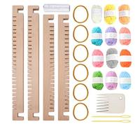 WIYETY Lot de métiers à tisser en bois, grand métier à tisser carré en bois avec cadre, 28 x 25 cm, 12 couleurs, fil de laine, aiguille, peigne à tisser et manuel en anglais (français non garanti)