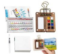 WIYETY Mini palette d'aquarelle de 12 couleurs : palette d'aquarelle portable à 8 compartiments, kit de voyage pour aquarelle, carnet de croquis, palette avec pinceau aquarelle, carnet de croquis