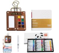 WIYETY Mini palette d'aquarelle de 24 couleurs : palette d'aquarelle portable à 8 compartiments, kit de voyage pour aquarelle, carnet de croquis, palette avec pinceau aquarelle, carnet de croquis