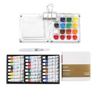 WIYETY Mini palette d'aquarelle de 24 couleurs : palette d'aquarelle portable en polypropylène à 15 compartiments, kit de voyage pour aquarelle, carnet de croquis, palette avec pinceau aquarelle