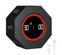 WIYETY Minuteur numérique à rabat - Compte à rebours - Rechargeable 1/3/5/15/30/60/90 minutes - Pomodoro rotatif octogonal pour la cuisine, le travail, le sport (noir)
