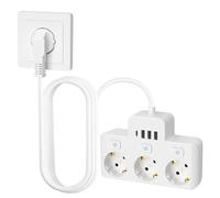 WIYETY Multiprise à 3 prises commutables individuellement, avec 3 ports USB + type C (5 V/3,4 A), sécurité enfant, câble de 1,5 m, 4000 W/16 A, sécurité enfant