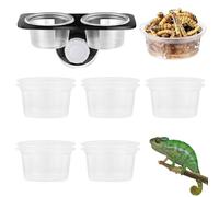 WIYETY Nourriture pour reptiles et gobelets à eau - Gecko Crested Gecko - 2 pièces - Avec 20 tasses de nourriture - Ventouse - Avec accessoires à visser (double bol)