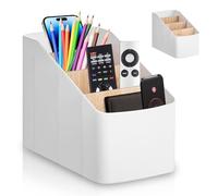 WIYETY Organisateur de support de télécommande de bureau : organiseur de table avec 4 compartiments en plastique, rangement à distance pour TV, climatisation, stylos, papeterie, peu encombrant et