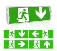 WIYETY Plaque de sortie de secours LED professionnelle avec éclairage de secours sur batterie | Plaque de sortie de secours étanche IP65 | 4 pictogrammes de sécurité interchangeables | Charge