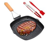 WIYETY Poêle à griller 20 cm à induction : alliage d'aluminium avec 2 rainures - Poêle à steak anti-adhésive avec clip alimentaire - Pour cuisine et pâtisserie - Tous types de cuisinières