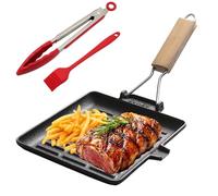 WIYETY Poêle à griller à induction : poêle à steak en fonte avec poignée amovible, 20 x 20 cm, revêtement anti-adhésif, poêle grill pour tous les types de cuisinières, facile à nettoyer