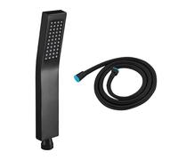 WIYETY Pommeau de douche en acier inoxydable : rectangulaire anti-calcaire, douchette de douche avec tuyau de 1,5 m, économie d'eau, douche à effet pluie pour famille, hôtel (noir)