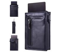 WIYETY Porte-cartes pop-up pour homme : portefeuille fin magnétique avec protection RFID en cuir pour 10 cartes, porte-cartes pour homme, portefeuille intelligent et porte-cartes (noir), Noir , 10*7CM
