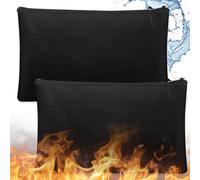 WIYETY Porte-Documents Ignifuge Noir: 2 Pièces Pochettes Anti Feu et Eau, Sacoche Étanche en Silicone pour Documents A4, Passeport, Objets de Valeur