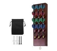 WIYETY Présentoir de fléchettes en bois à suspendre au mur : support de cible de fléchettes avec clous en métal et sac de fléchettes, support pour 12 fléchettes, accessoires de fléchettes, rangement