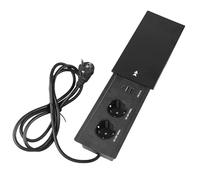 WIYETY Prise de table avec couvercle : plateau de table en aluminium, prise encastrée avec 2 prises, 2 USB et type C, prise encastrée avec câble de 1,8 m pour bureau, cuisine, bureau