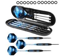 WIYETY Professional Steel - Lot de 3 fléchettes avec pointe en métal - 22 g - En acier - Avec tige en aluminium, ailettes de rechange et anneaux en caoutchouc - Pointe en métal professionnelle pour