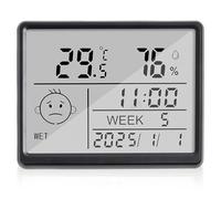 WIYETY Réveil numérique avec température et humidité LCD - Réveil numérique avec aspiration magnétique - Multifonction - Petit réveil de voyage - Fonctionne sur piles - 12/24 heures ℃/℉ - Noir