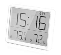 WIYETY Réveil numérique multifonction avec température, humidité, LCD, aspiration magnétique, petite taille, fonctionne sur piles, 12/24 heures ℃/℉, blanc